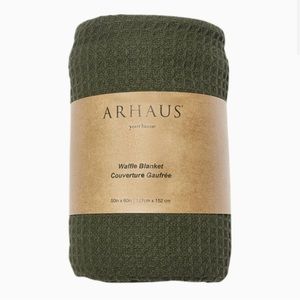 NWT! Arhaus waffle blanket size 50in x 60in, olive green